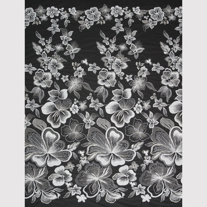 Haute Couture Tulle | Bridal Thread Embroidered Tulle with Silver Lurex Accents & Large Floral Sprays | TRW4093