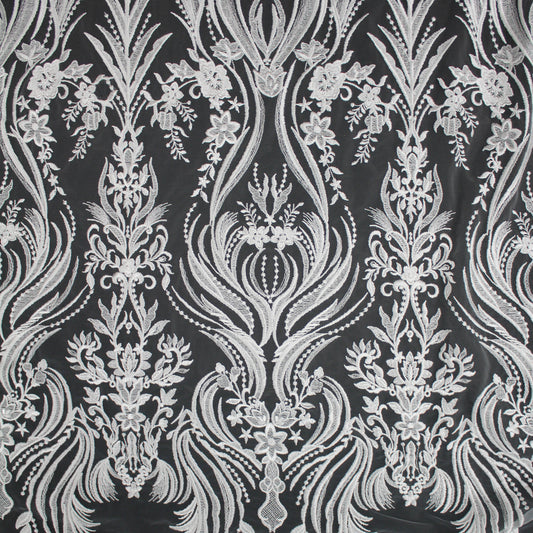 Haute Couture Tulle | Bridal Thread Embroidered Tulle with Arabesque Motifs | TRW3867
