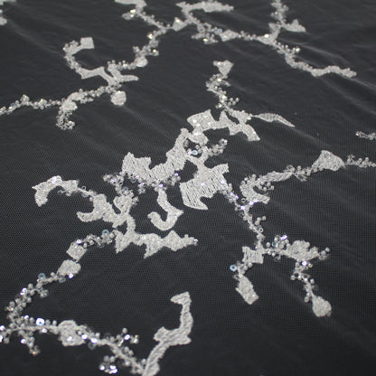 Haute Couture Tulle | Bridal Thread Embroidered Tulle with Sequins, Seed Beads & Abstract Dégradé Pattern | TRW3363