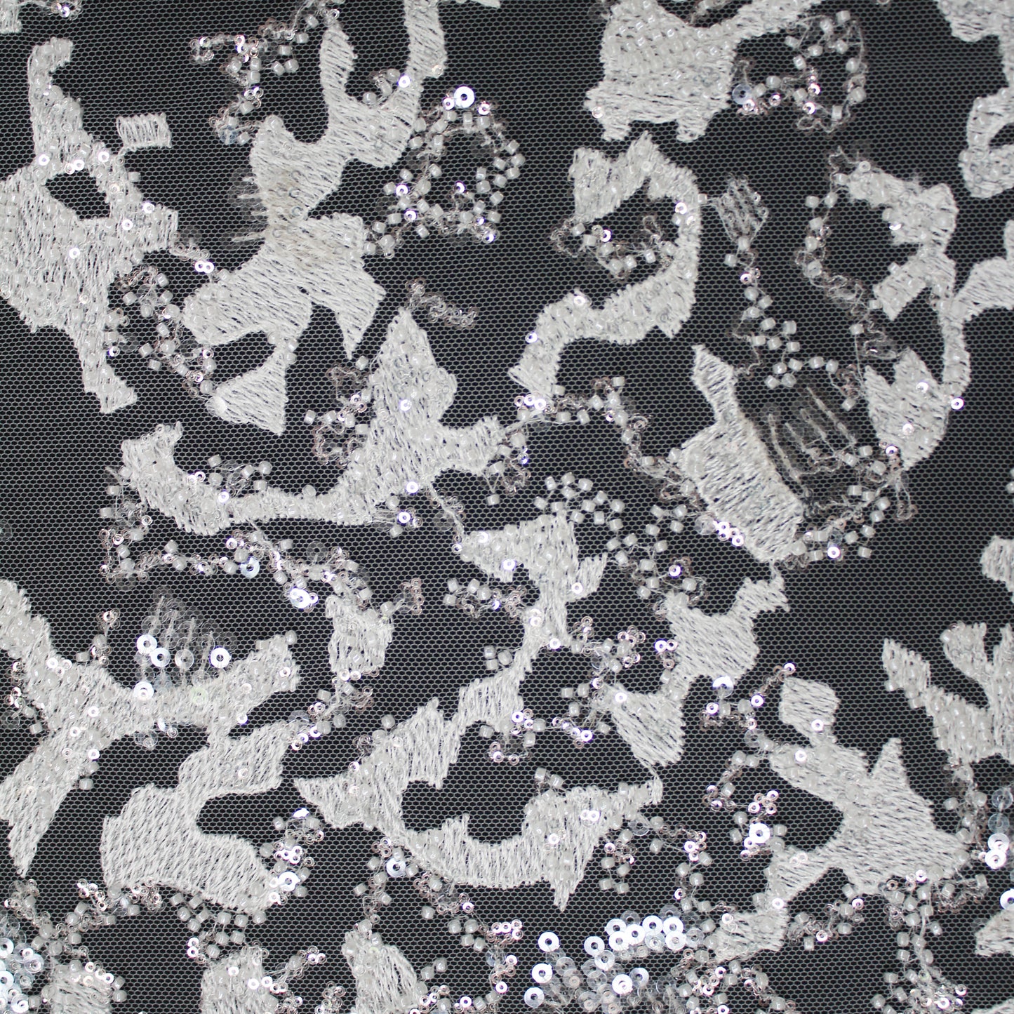 Haute Couture Tulle | Bridal Thread Embroidered Tulle with Sequins, Seed Beads & Abstract Dégradé Pattern | TRW3363