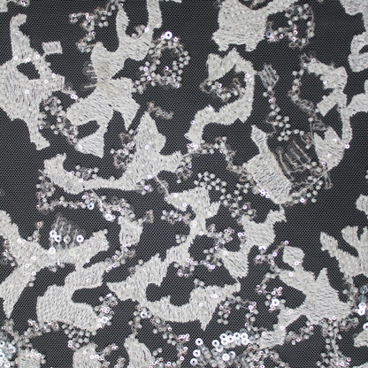 Haute Couture Tulle | Bridal Thread Embroidered Tulle with Sequins, Seed Beads & Abstract Dégradé Pattern | TRW3363