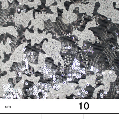 Haute Couture Tulle | Bridal Thread Embroidered Tulle with Sequins, Seed Beads & Abstract Dégradé Pattern | TRW3363