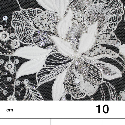 Tulle Alta Moda | Tulle Ricamato Sposa a Filo, Paillettes e Corallini con Ramage Floreale Dégradé | TRW3460
