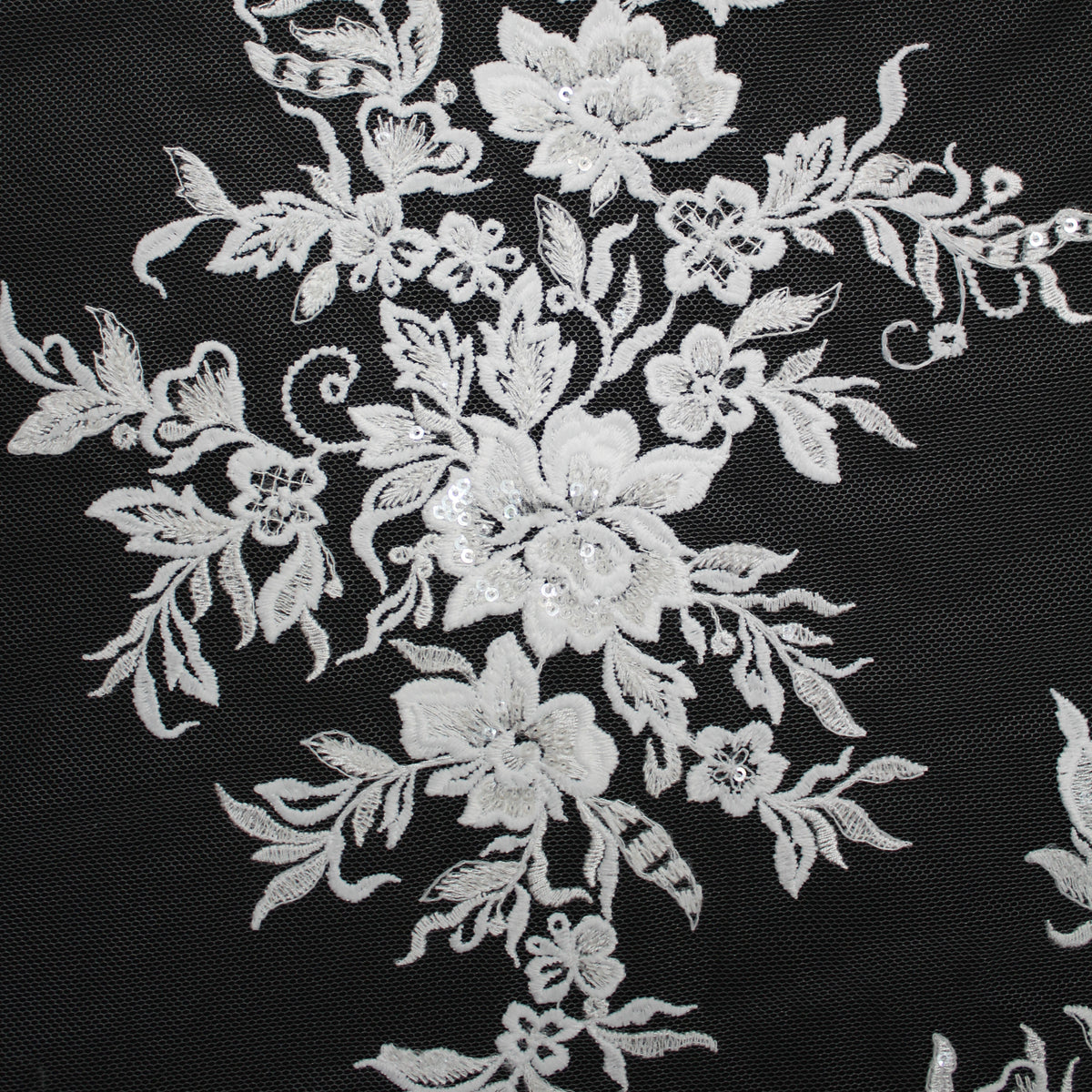 Haute Couture Tulle | Bridal Thread Embroidered Tulle with Sequins & Floral Sprays | TRW3672