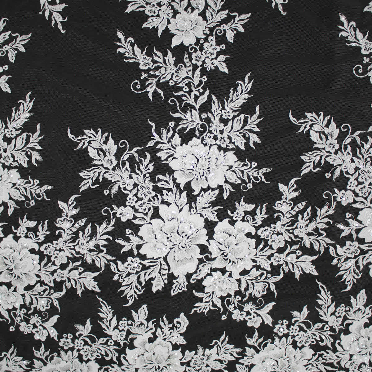Haute Couture Tulle | Bridal Thread Embroidered Tulle with Sequins & Floral Sprays | TRW3672