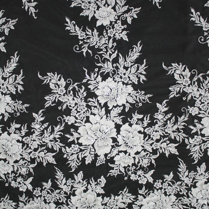 Haute Couture Tulle | Bridal Thread Embroidered Tulle with Sequins & Floral Sprays | TRW3672
