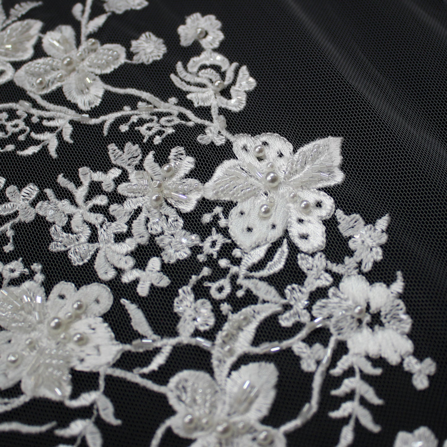 Haute Couture Tulle | Bridal Thread Embroidered Tulle with Beads & Small Floral Sprays | TRW2512