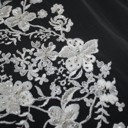 Haute Couture Tulle | Bridal Thread Embroidered Tulle with Beads & Small Floral Sprays | TRW2512