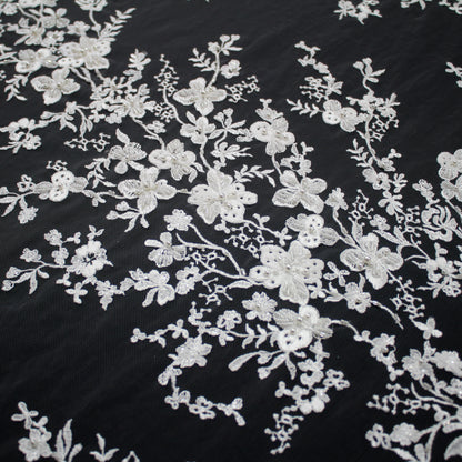 Haute Couture Tulle | Bridal Thread Embroidered Tulle with Beads & Small Floral Sprays | TRW2512