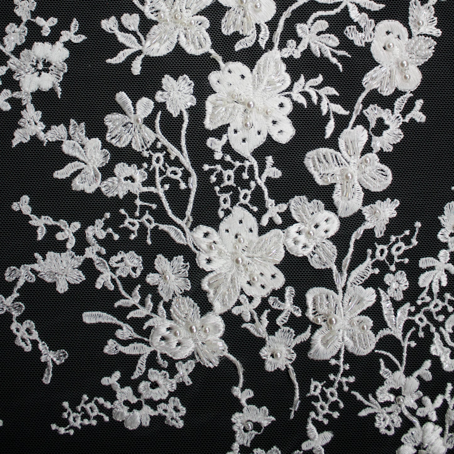 Haute Couture Tulle | Bridal Thread Embroidered Tulle with Beads & Small Floral Sprays | TRW2512