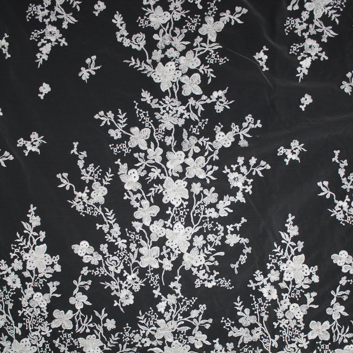 Haute Couture Tulle | Bridal Thread Embroidered Tulle with Beads & Small Floral Sprays | TRW2512