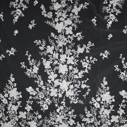 Haute Couture Tulle | Bridal Thread Embroidered Tulle with Beads & Small Floral Sprays | TRW2512