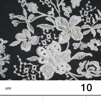 Haute Couture Tulle | Bridal Thread Embroidered Tulle with Beads & Small Floral Sprays | TRW2512