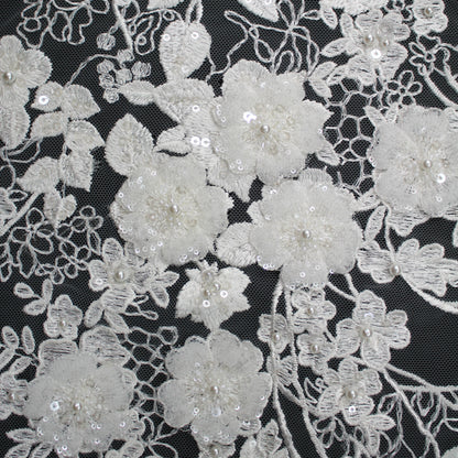 Haute Couture Tulle | Bridal Thread Embroidered Tulle with Beads, Sequins & 3D Floral Sprays | TRW3365