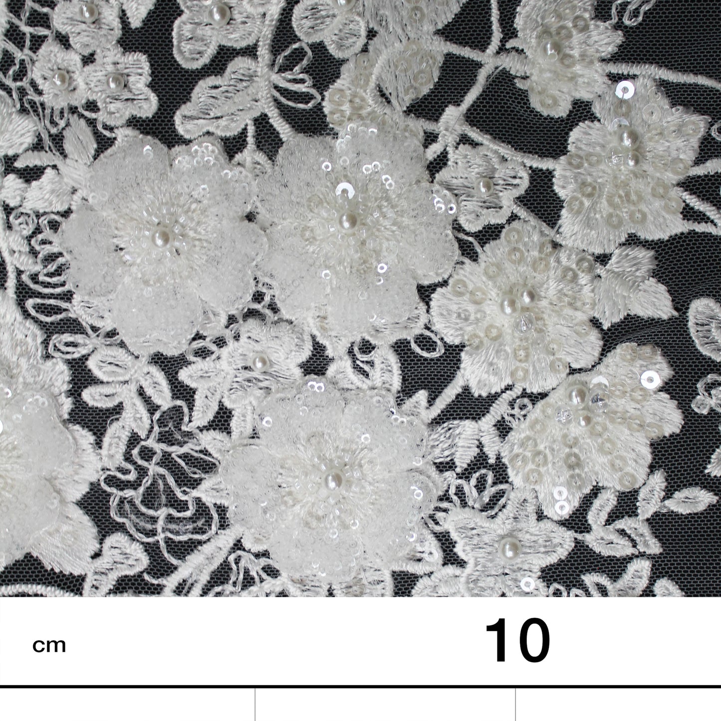 Haute Couture Tulle | Bridal Thread Embroidered Tulle with Beads, Sequins & 3D Floral Sprays | TRW3365