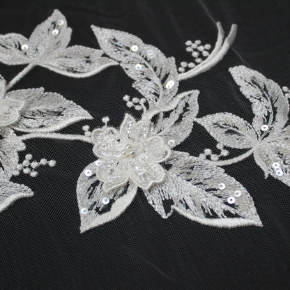 Haute Couture Tulle | Bridal Thread Embroidered Tulle with 3D Floral Sprays, Sequins & Pearls | TRW3743