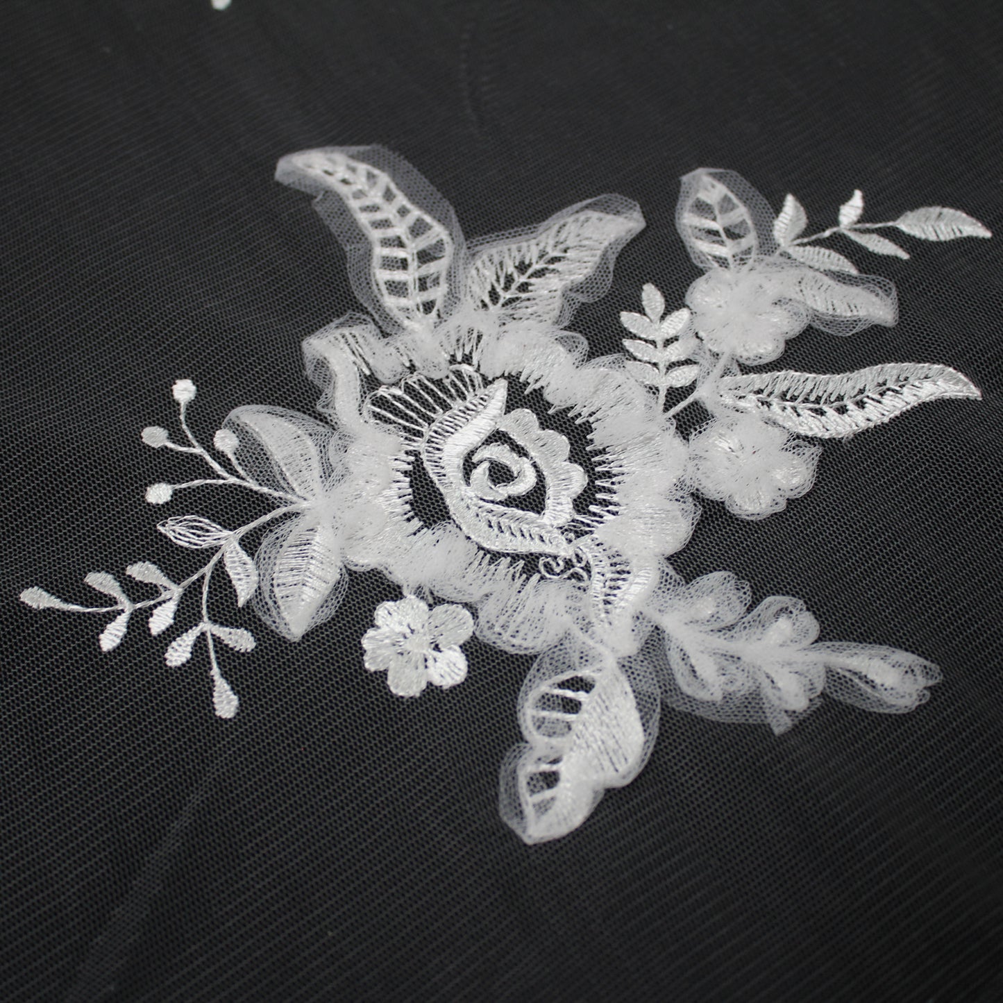 Haute Couture Tulle | Bridal Thread Embroidered Tulle with Dégradé Floral Sprays & 3D Tulle Flowers | TRW3316