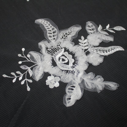 Haute Couture Tulle | Bridal Thread Embroidered Tulle with Dégradé Floral Sprays & 3D Tulle Flowers | TRW3316
