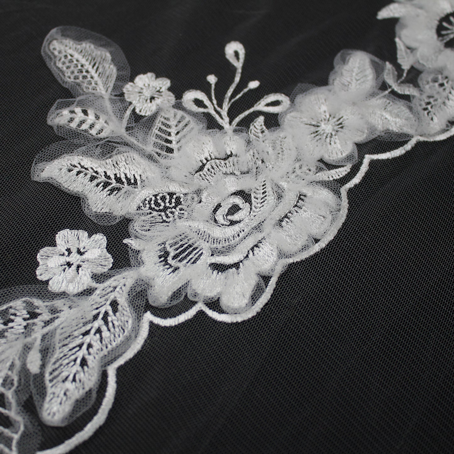 Haute Couture Tulle | Bridal Thread Embroidered Tulle with Dégradé Floral Sprays & 3D Tulle Flowers | TRW3316