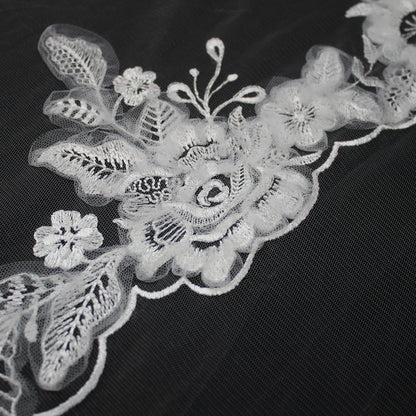 Haute Couture Tulle | Bridal Thread Embroidered Tulle with Dégradé Floral Sprays & 3D Tulle Flowers | TRW3316
