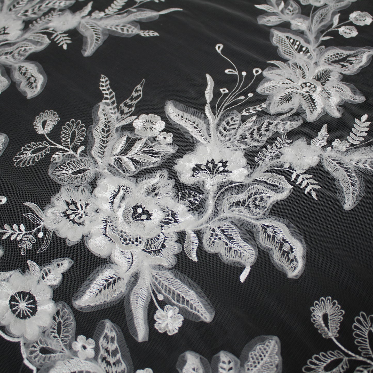 Haute Couture Tulle | Bridal Thread Embroidered Tulle with Dégradé Floral Sprays & 3D Tulle Flowers | TRW3316