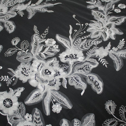 Haute Couture Tulle | Bridal Thread Embroidered Tulle with Dégradé Floral Sprays & 3D Tulle Flowers | TRW3316