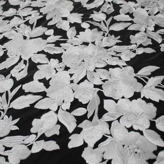 Haute Couture Tulle | Bridal Thread Embroidered Tulle with Floral Sprays | TRW2869
