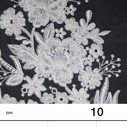 Bridal Rebrodé Embroidered Tulle with Floral Sprays, Paisley Motif, and Double Scalloped Border | TRW1608
