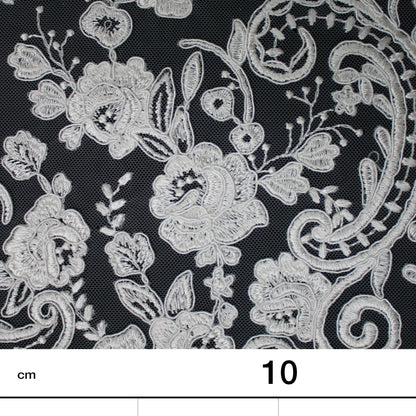 Tulle Alta Moda | Tulle Ricamato Sposa a Filo e Rebrodato con Ramage Floreale e Motivo Paisley | TRW3728