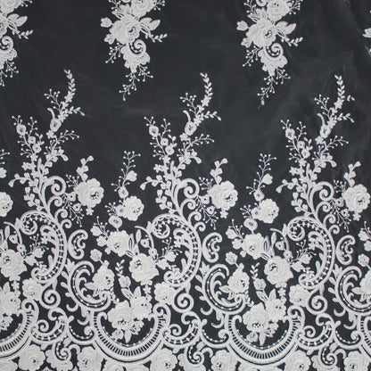 Tulle Alta Moda | Tulle Ricamato Sposa a Filo e Rebrodato con Ramage Floreale e Motivo Paisley | TRW3728