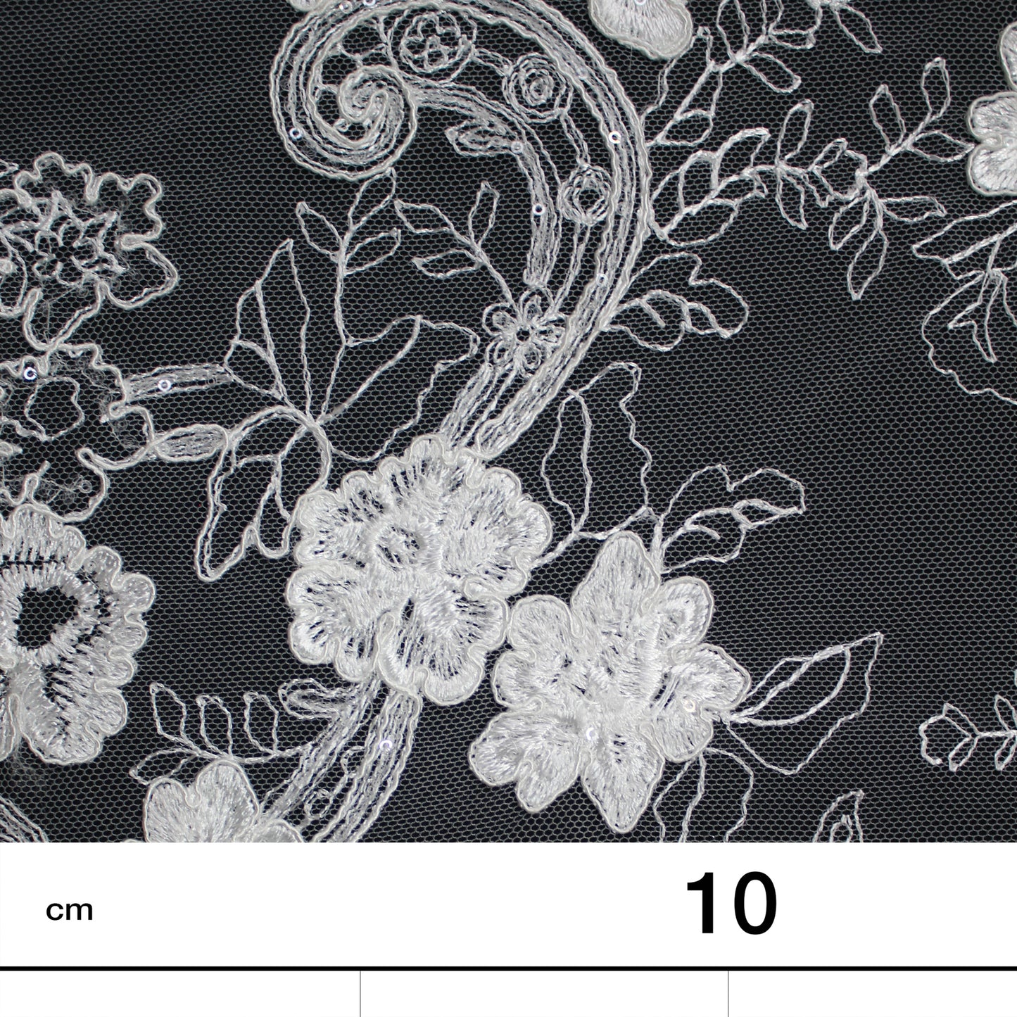 Tulle Alta Moda | Tulle Ricamato Sposa a Filo con Rebrodatura, Paillettes e Ramage Floreale | TRW3502