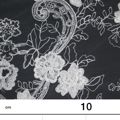Tulle Alta Moda | Tulle Ricamato Sposa a Filo con Rebrodatura, Paillettes e Ramage Floreale | TRW3502