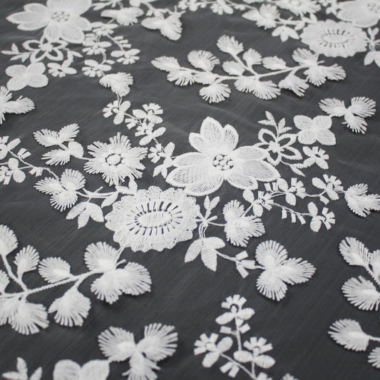 Haute Couture Tulle | Bridal Thread Embroidered Tulle with Floral Vine Motifs | TRW3501