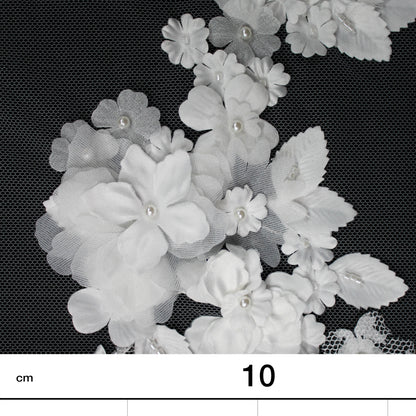 Haute Couture Tulle | Bridal Embroidered Lace with 3D Flowers, Seed Beads & Pearls | TRW2234