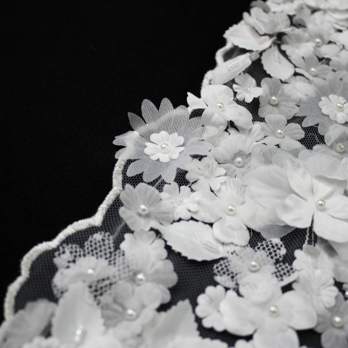 Haute Couture Tulle | Bridal Embroidered Lace with 3D Flowers, Seed Beads & Pearls | TRW2234