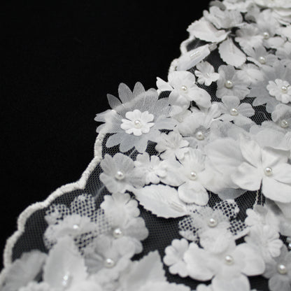 Haute Couture Tulle | Bridal Embroidered Lace with 3D Flowers, Seed Beads & Pearls | TRW2234