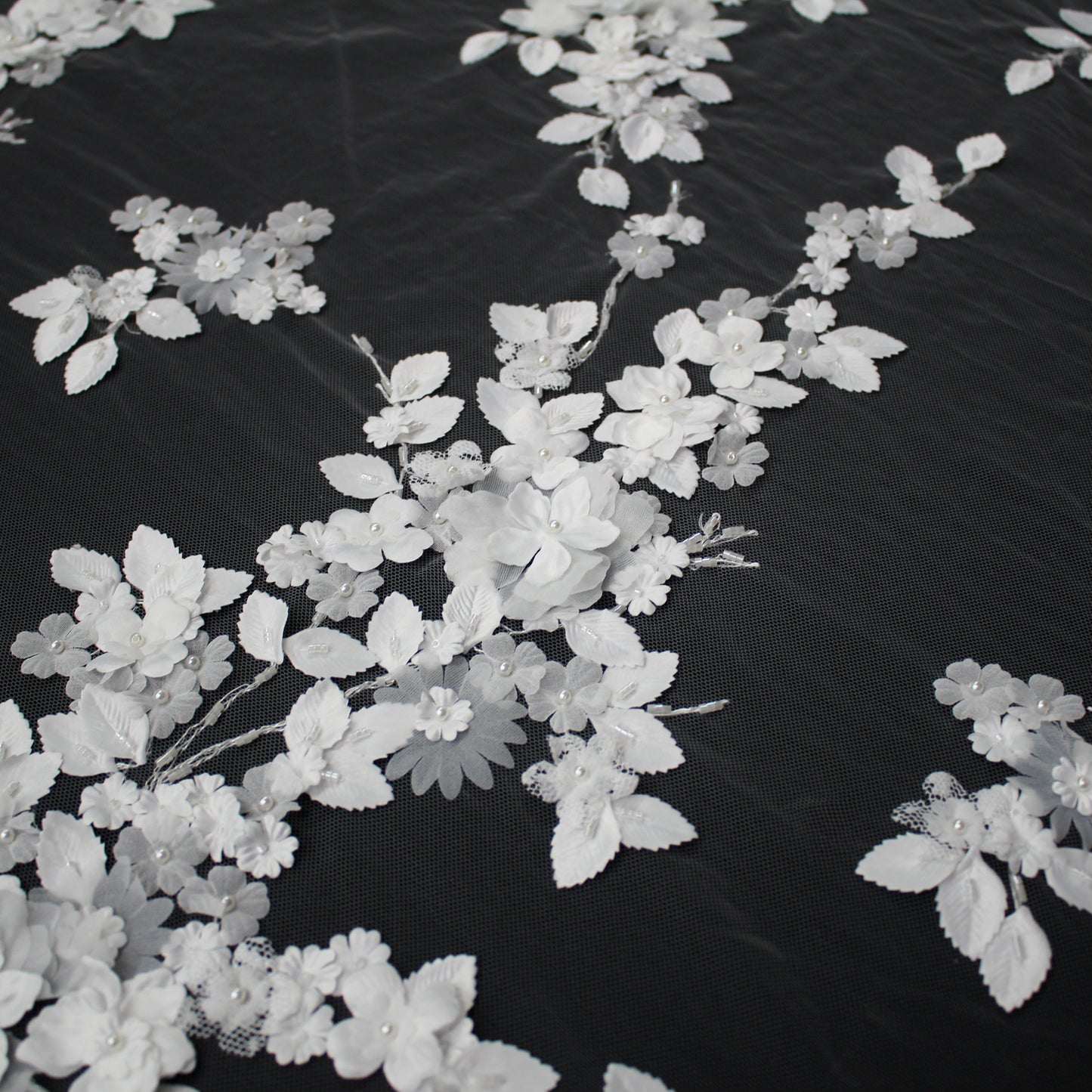 Haute Couture Tulle | Bridal Embroidered Lace with 3D Flowers, Seed Beads & Pearls | TRW2234