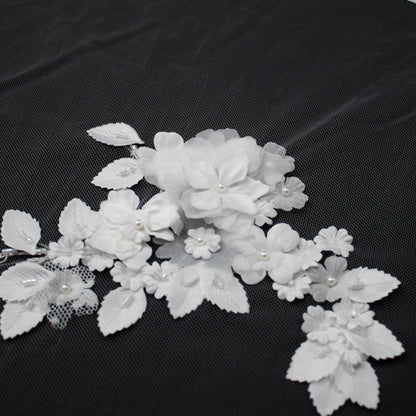 Haute Couture Tulle | Bridal Embroidered Lace with 3D Flowers, Seed Beads & Pearls | TRW2234