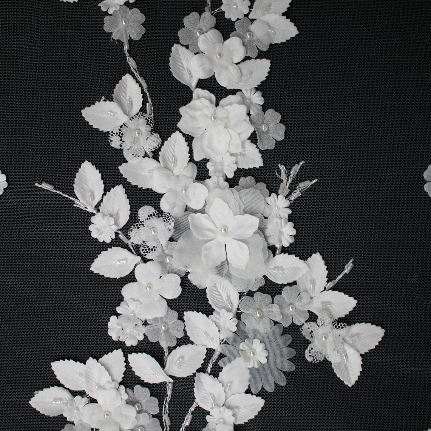 Haute Couture Tulle | Bridal Embroidered Lace with 3D Flowers, Seed Beads & Pearls | TRW2234