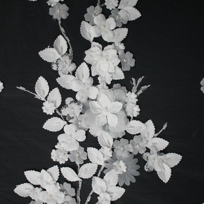 Haute Couture Tulle | Bridal Embroidered Lace with 3D Flowers, Seed Beads & Pearls | TRW2234