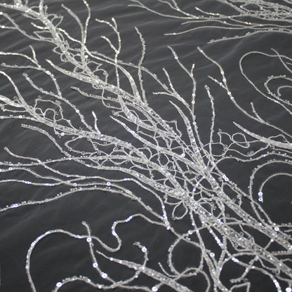 Haute Couture Tulle | Bridal Embroidered Tulle with Beads & Sequins in Dendritic Branching Pattern | TRW3364