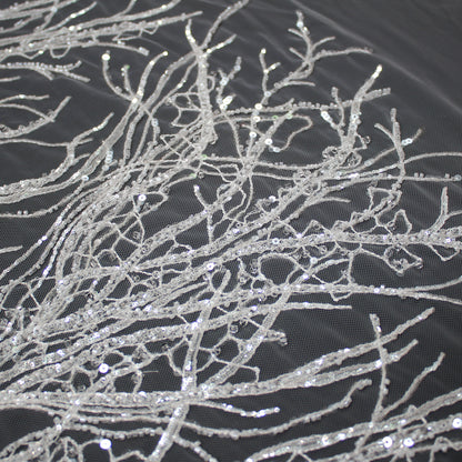 Haute Couture Tulle | Bridal Embroidered Tulle with Beads & Sequins in Dendritic Branching Pattern | TRW3364
