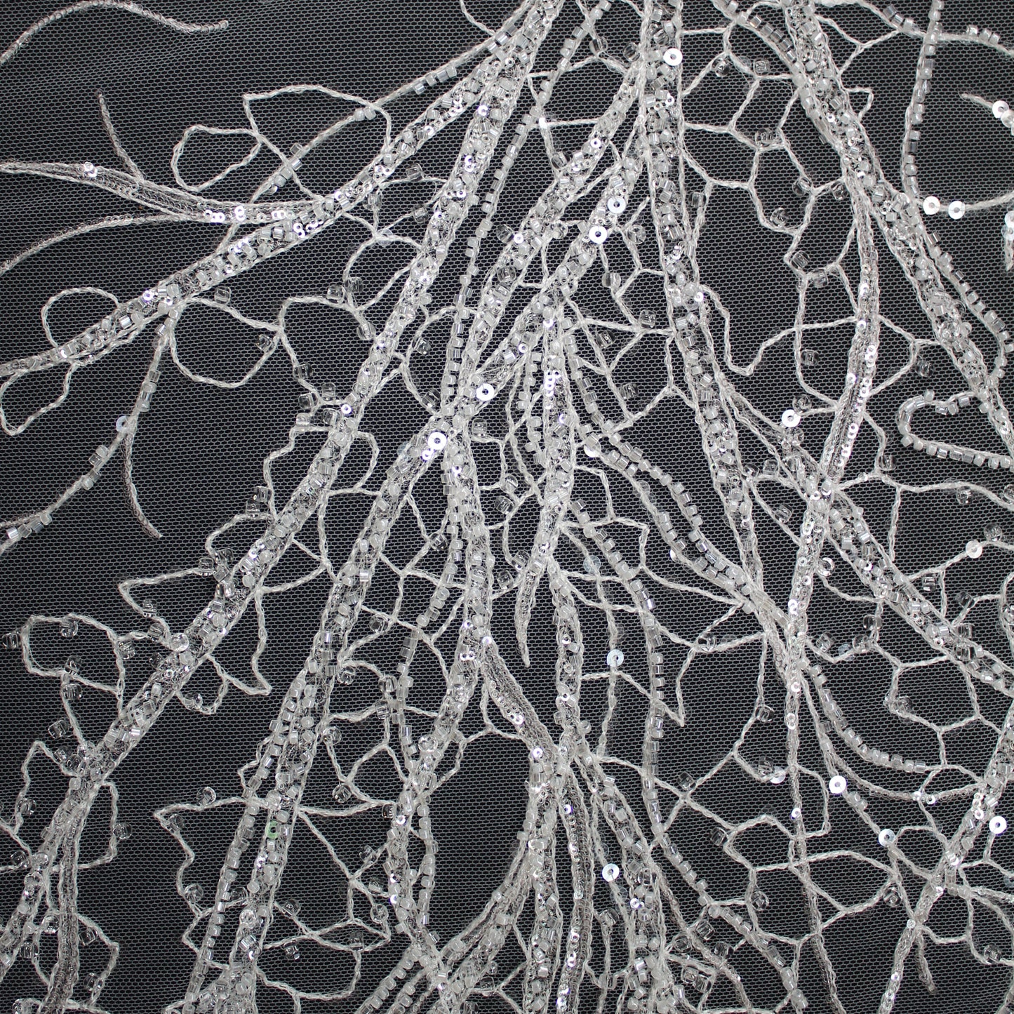 Haute Couture Tulle | Bridal Embroidered Tulle with Beads & Sequins in Dendritic Branching Pattern | TRW3364