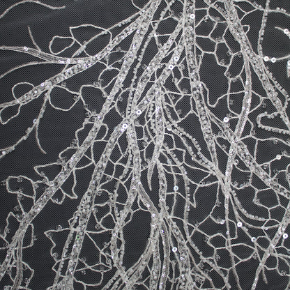 Haute Couture Tulle | Bridal Embroidered Tulle with Beads & Sequins in Dendritic Branching Pattern | TRW3364