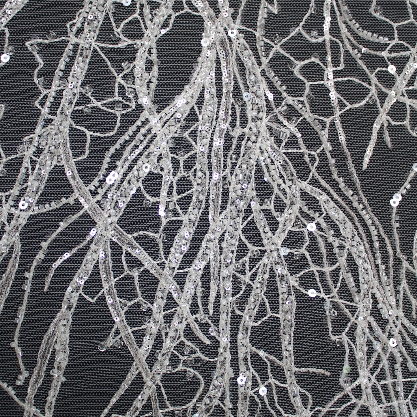 Haute Couture Tulle | Bridal Embroidered Tulle with Beads & Sequins in Dendritic Branching Pattern | TRW3364