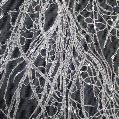 Haute Couture Tulle | Bridal Embroidered Tulle with Beads & Sequins in Dendritic Branching Pattern | TRW3364