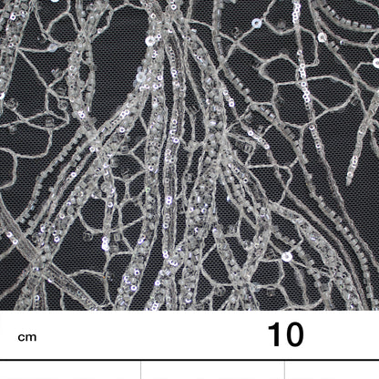 Haute Couture Tulle | Bridal Embroidered Tulle with Beads & Sequins in Dendritic Branching Pattern | TRW3364