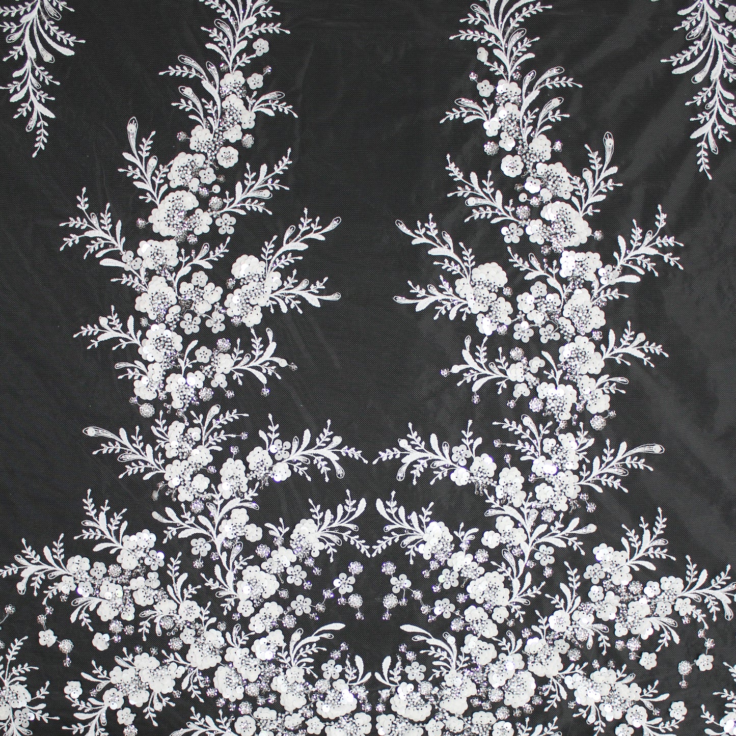 Haute Couture Tulle | Bridal Embroidered Tulle with Sequins, Seed Beads & Floral Arabesque Motifs | TRW3674
