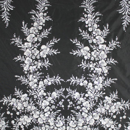 Haute Couture Tulle | Bridal Embroidered Tulle with Sequins, Seed Beads & Floral Arabesque Motifs | TRW3674