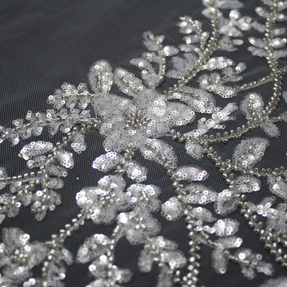 Haute Couture Tulle | Bridal Embroidered Tulle with Sequins, Seed Beads & Small Leaf Sprays | TRW3371